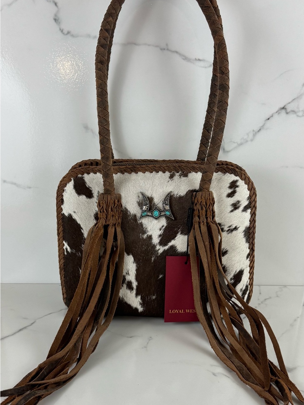 Loyal West Suave Brown & White Cowhide Fringe Shoulder Bag